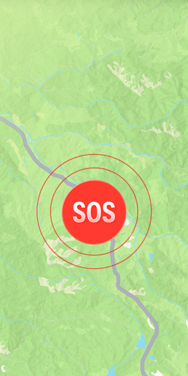 Map showing SOS waves radiating from the emergency point
